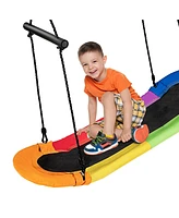 Costway Saucer Tree Swing Surf Kids Outdoor Adjustable Oval Platform Set w/ Handle Blue