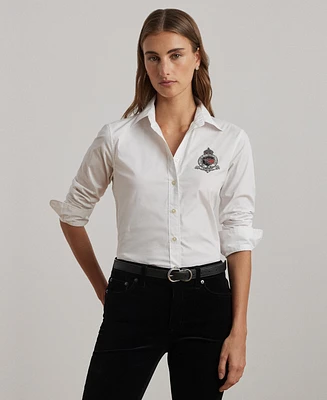 Lauren Ralph Women's Classic-Fit Beaded-Crest Shirt, Regular & Petite