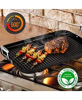 NutriChef Hard-Anodized Nonstick Grill & Griddle - Dishwasher Safe Nonstick Double Burner Grill Cookware, 20 x 13 -inches