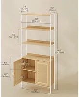 Slickblue 6-Tier Bookcase with Rattan-Like Door