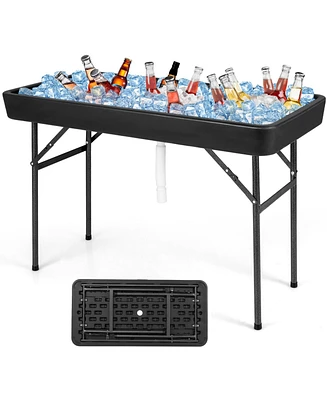 Givimo 4 Feet Plastic Party Ice Folding Table with Matching Skirt-Black