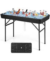 Givimo 4 Feet Plastic Party Ice Folding Table with Matching Skirt-Black