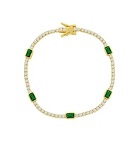 Simona Sterling Silver, Rectangle Bezel-Set & Round Cz Gold Plated Bracelet - Emerald