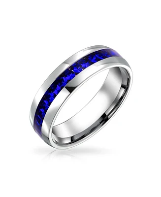 Bling Jewelry Stainless Steel Dark Blue Crystal Eternity Band Ring Unisex