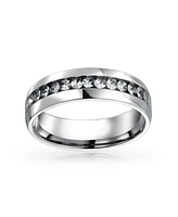 Bling Jewelry Channel Set Crystal Eternity Band Ring Stainless Steel 6MM