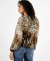 Guess Women's Marcelle Animal-Print Ruffled V-Neck Top