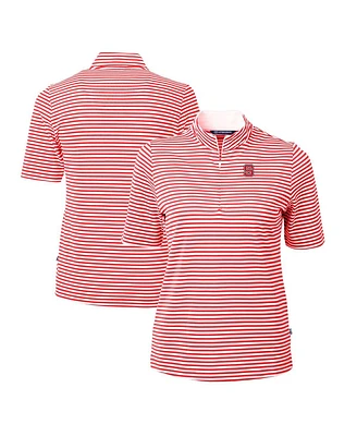 Cutter & Buck Women's Red Nc State Wolfpack DryTec Virtue Eco Pique Stripe Polo