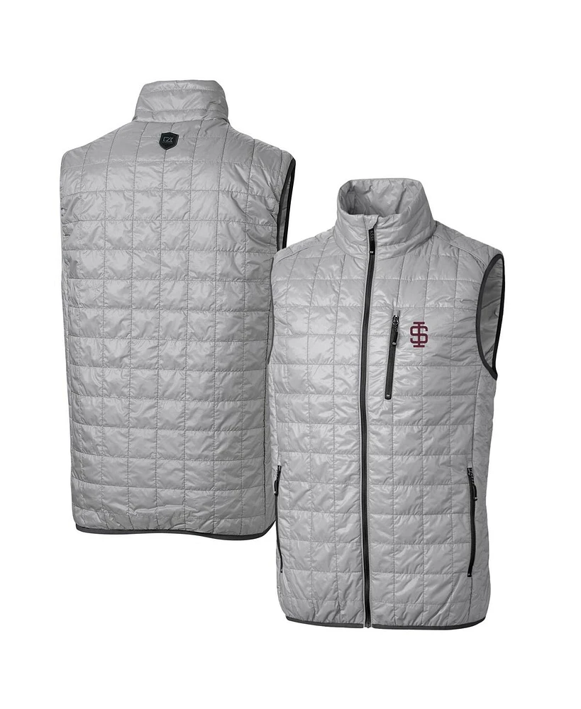 Cutter & Buck Gray Southern Illinois Salukis Primary Team Logo Rainier PrimaLoft Eco Insulated Full-Zip Puffer Vest