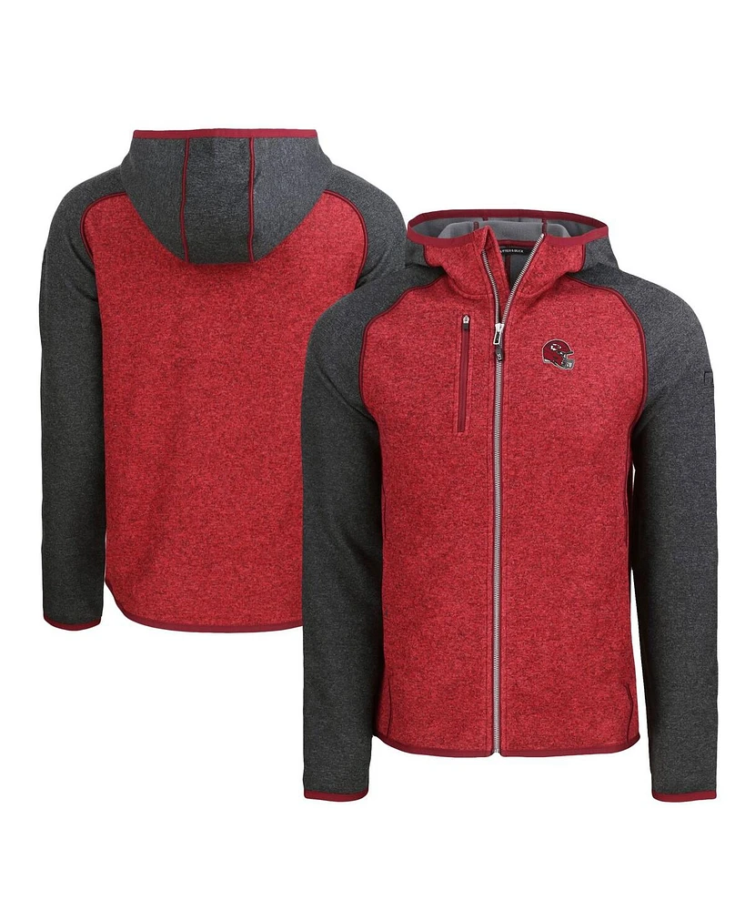 Cutter & Buck Men's Heather Red/Heather Charcoal Kansas City Chiefs Helmet Mainsail Sweater-Knit Full-Zip Hoodie