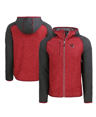 Cutter & Buck Men's Heather Red/Heather Charcoal Kansas City Chiefs Helmet Mainsail Sweater-Knit Full-Zip Hoodie