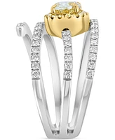 Effy Yellow Diamond (1-1/10 ct. t.w.) & White Diamond (1/2 ct. t.w.) Oval Horizontal Halo Coil Ring in 18k Two-Tone Gold - Two