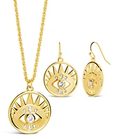 Sterling Forever Cubic Zirconia Evil Eye Dangle Earring Necklace Set