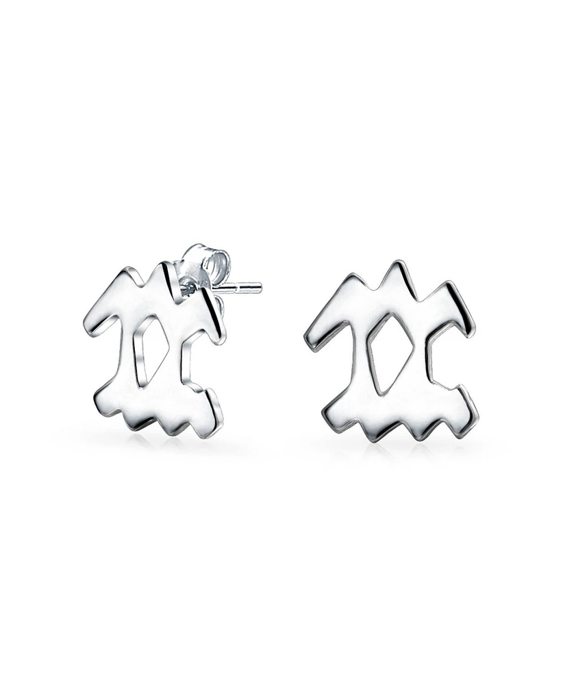 Bling Jewelry Tiny Simple Aquarius Astrology Horoscope Zodiac Stud Earrings .925 Sterling Silver