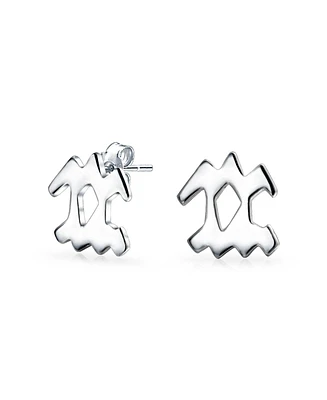 Bling Jewelry Tiny Simple Aquarius Astrology Horoscope Zodiac Stud Earrings .925 Sterling Silver