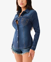 True Religion Women's Western Fitted Denim Shirt