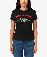 True Religion Women's Crystal Arch Logo Slim Crew Neck Tee