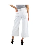 Indigo Poppy Women's Cream Tummy Control Wide Leg Crop with Patch Pockets