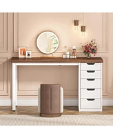 Tribesigns 47 inches Vanity Desk with 5 Drawers, Rustic Brown Makeup Vanity Table Dressing Table with Storage, Modern Simple Computer Desk for Women,