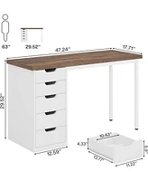 Tribesigns 47 inches Vanity Desk with 5 Drawers, Rustic Brown Makeup Vanity Table Dressing Table with Storage, Modern Simple Computer Desk for Women,