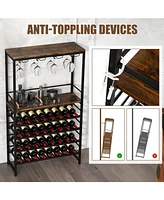 Freestanding Wine Bakers Rack with 4-Tier Wine Storage and 4 Rows of Stemware Racks