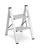 Folding Aluminum 2-Step Ladder with Non-Slip Pedal and Footpads