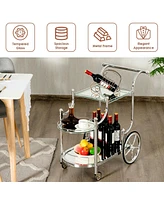 Sugift Kitchen Rolling Bar Cart with Tempered Glass Suitable for Restaurant and Hotel