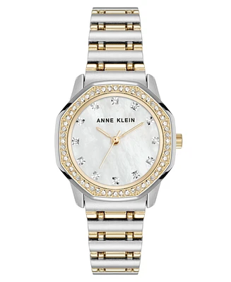 Anne Klein Women's Quartz Crystal Accented Octagonal Two-Tone Alloy Metal Bracelet Watch, 32mm