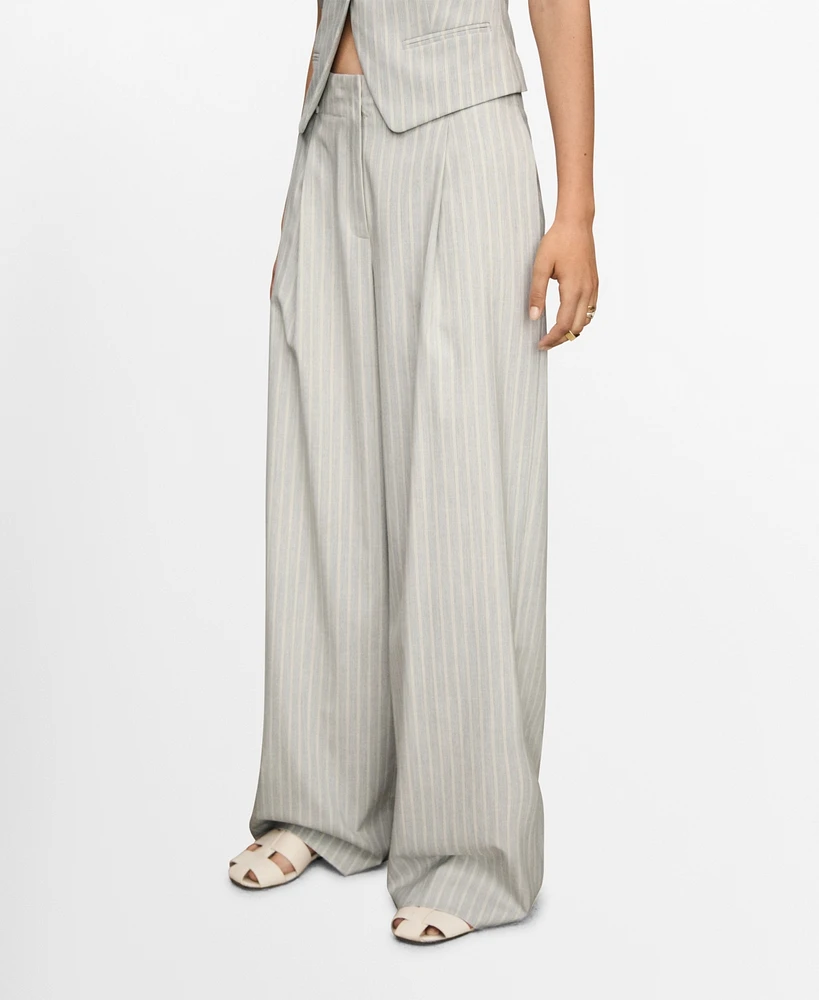 Mango Women's Wide Leg Striped Pants