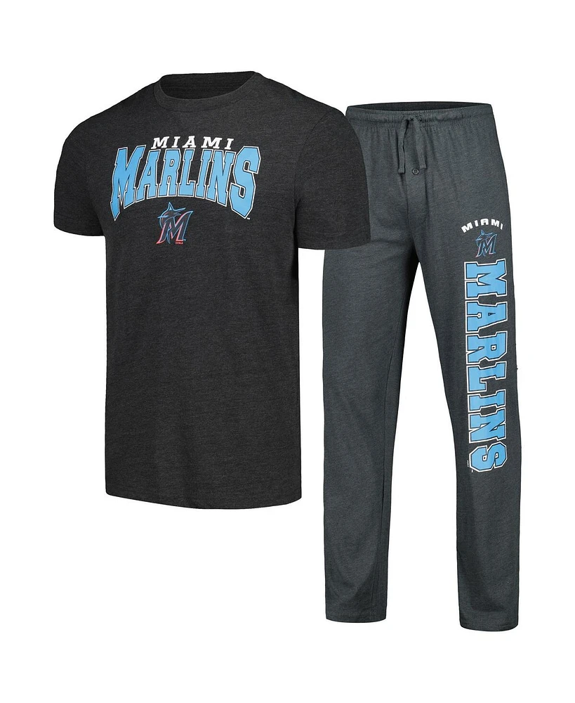 Concepts Sport Men's Charcoal/Black Miami Marlins Meter T-Shirt Pants Sleep Set