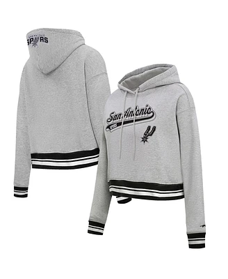 Pro Standard Men's and Women's Heather Gray San Antonio Spurs Script Tail Cropped Pullover Hoodie