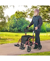 Givimo 2-in-1 Adjustable Folding Handle Rollator Walker with Storage Space-Red