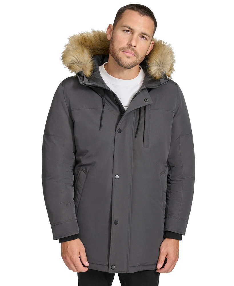 Calvin Klein Men's Long Parka with Faux-Fur Lined Hood