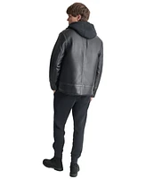 Dkny Men's Faux Leather Jacket with Removable Fur Bib