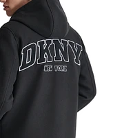 Dkny Men's Tufted-Chenille Logo Applique Long Hooded Stadium Coat