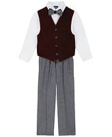 Nautica Toddler and Little Boys Burgundy Velvet Duo Vest 4-Piece Set