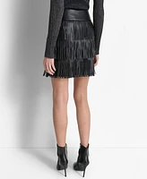 Dkny Women's Tiered-Fringe-Trim Faux-Leather Mini Skirt