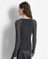 Dkny Women's Crewneck Rib-Knit Long-Sleeve Shimmer Sweater