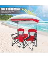 Sugift Portable Folding Camping Canopy Chairs with Cup Holder for Two