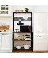 4-Tier Kitchen Rack Stand with Hooks and Mesh Panel