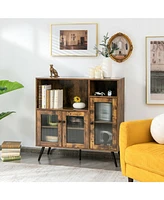Sugift Buffet Storage Cupboard with Glass Door and Adjustable Shelves