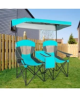 Sugift Turquoise Portable Folding Camping Canopy Chairs with Cup Holder