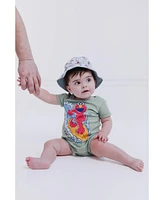 Sesame Street Baby Boys Elmo Cookie Monster Bird Romper and Bucket Sun Hat Newborn to
