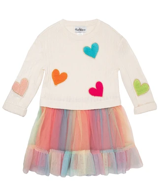 Rare Editions Toddler & Little Girls Heart Patch Sweater with Tulle Skirt, 2-Piece Set