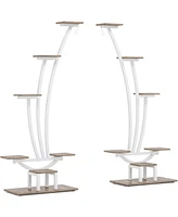 Tribesigns 6-Tier Tall Indoor Plant Stand Pack of 2, Metal Curved Display Shelf with 2 Hanging Hooks, Multi