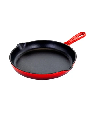 MegaChef Round 10.25 Inch Enameled Cast Iron Skillet in Red