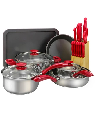 Megachef 22 Piece Aluminum Cookware Combo Set in Red