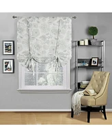 GoodGram Kate Aurora Shabby Chic Floral Jacobean Sheer Single Tie Up Window Curtain Shade, 42in. W x 63in. L, Gray