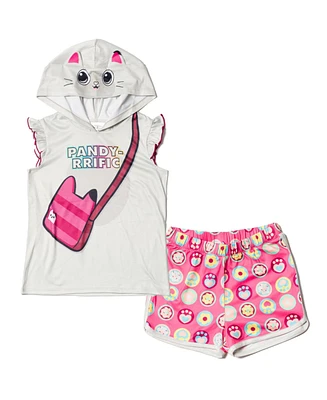 Dreamworks Gabby's Dollhouse Girls Pandy Paws Hooded Tank Top and Dolphin Shorts Outfit Set to