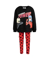 Miraculous Girls Cat Noir Ladybug French Terry Sweatshirt and Leggings Outfit Set to