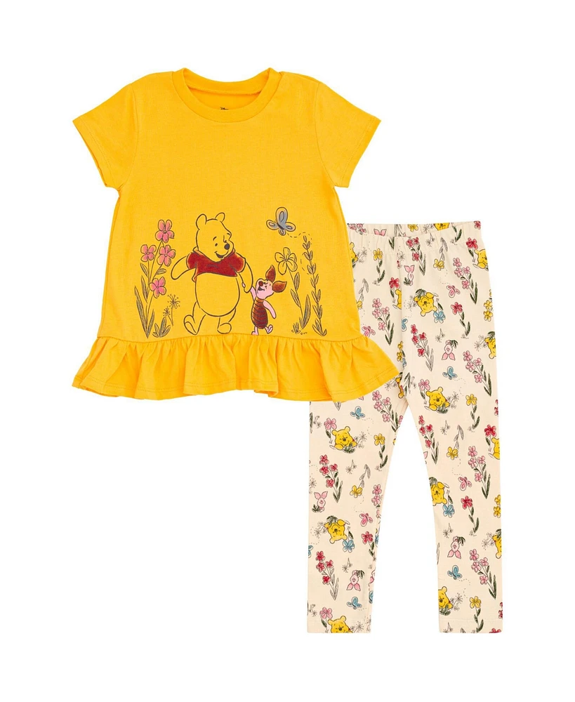 Disney Toddler Girls Winnie the Pooh Peplum T-Shirt and Leggings Outfit Set Newborn to (0-3 Months - 5T)